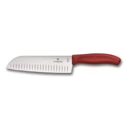 Victorinox Swiss Classic Santokumes - 17cm - Kuiltjes - Fibrox - Rood